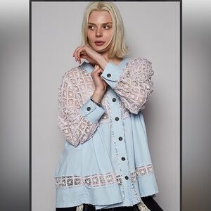 POL Light Blue and White Lace Jacket. NWOT.Never worn.        FREE SHIPPING!